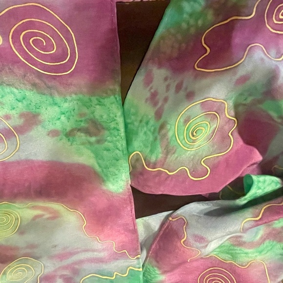 Vintage Handpainted Tie Dye Silk Scarf - Picture 2 of 10